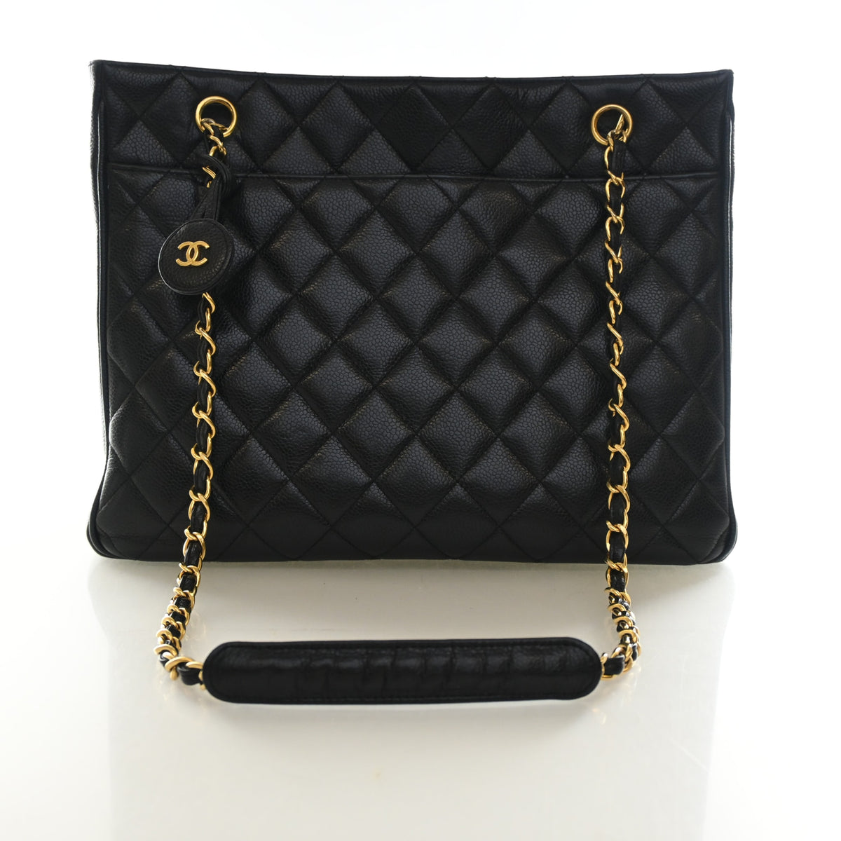 Vintage Chanel Shopping Tote Caviar Leather, front view, authenticated at Luxe Du Jour