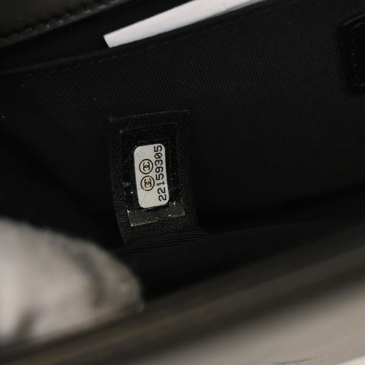 Pre-Owned Chanel Boy Bag Medium Lambskin, interior label and date code