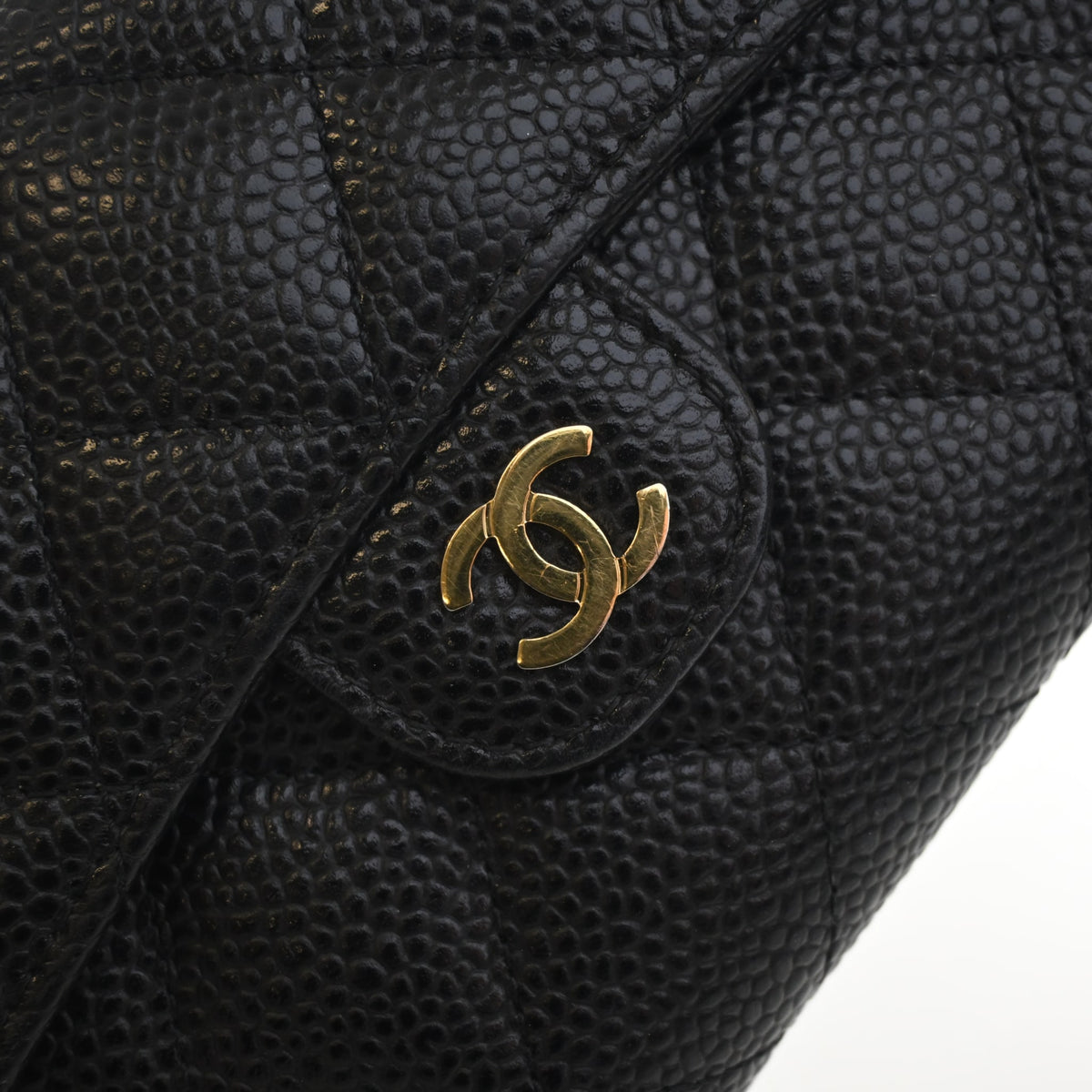 Pre-Owned Chanel Classic Flap Medium Caviar Leather Wallet, gold embossed logo detail