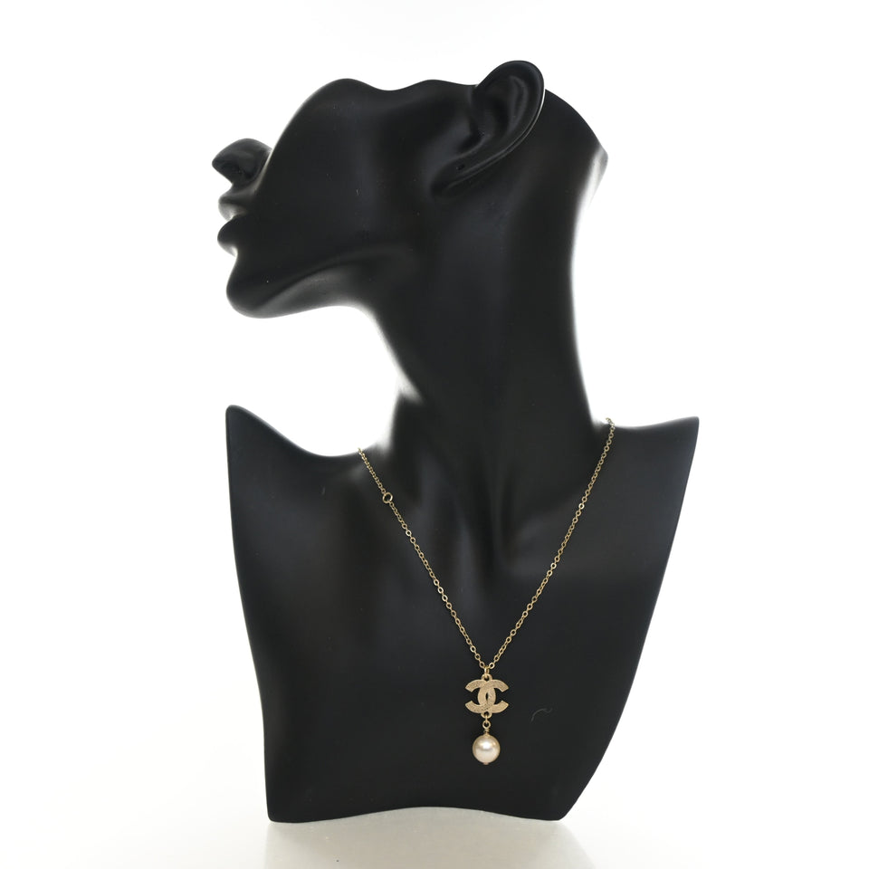 Chanel Pearl Drop CC Pendant Necklace