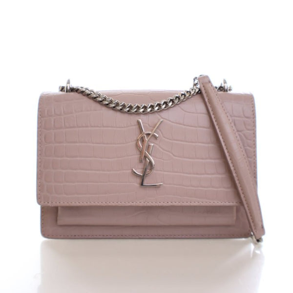 Saint Laurent Mini Crocodile Embossed Leather Sunset Flap Bag