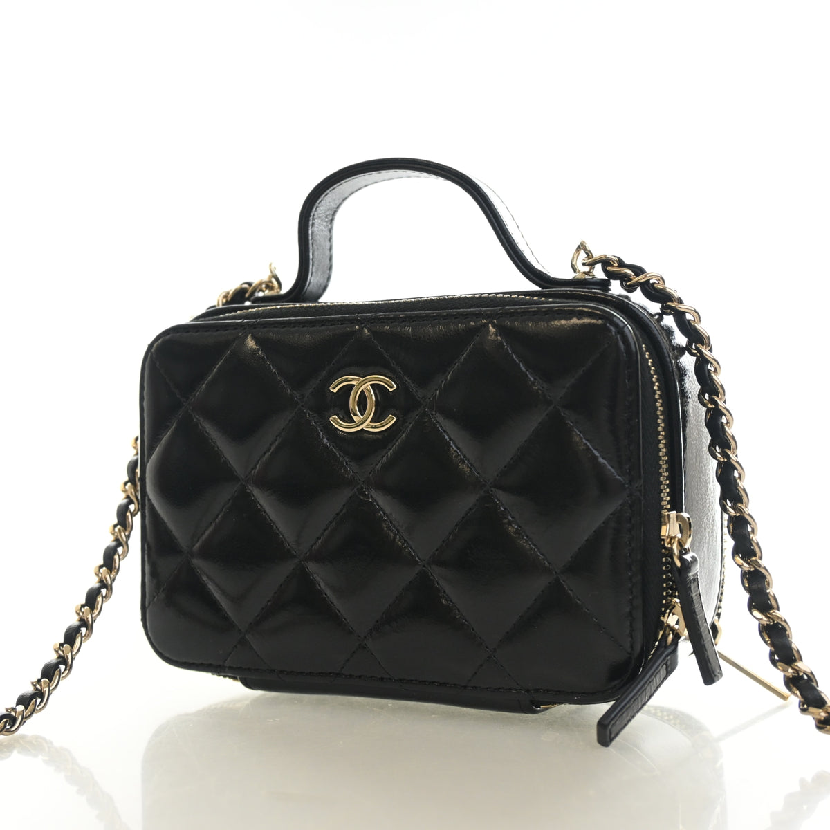Pre-Owned Chanel Vanity Case Mini Glazed Calfskin Double Zip CC, front view, photo 3 of 14