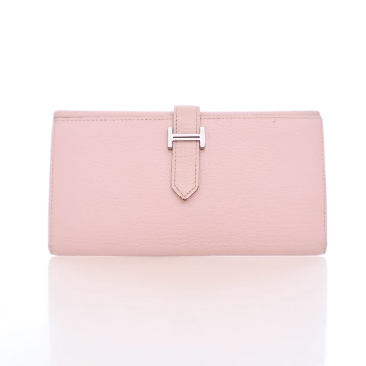 Hermes Rose Sakura Chevre Bearn Wallet