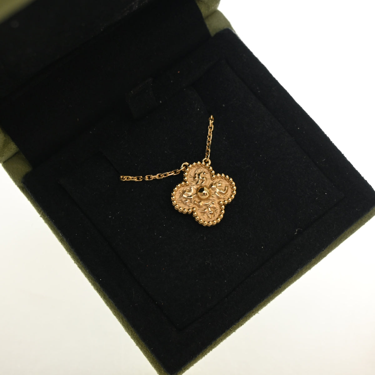 Vintage Van Cleef & Arpels Alhambra 18K Yellow Gold Pendant, shown with dust bag and packaging, photo 6 of 8