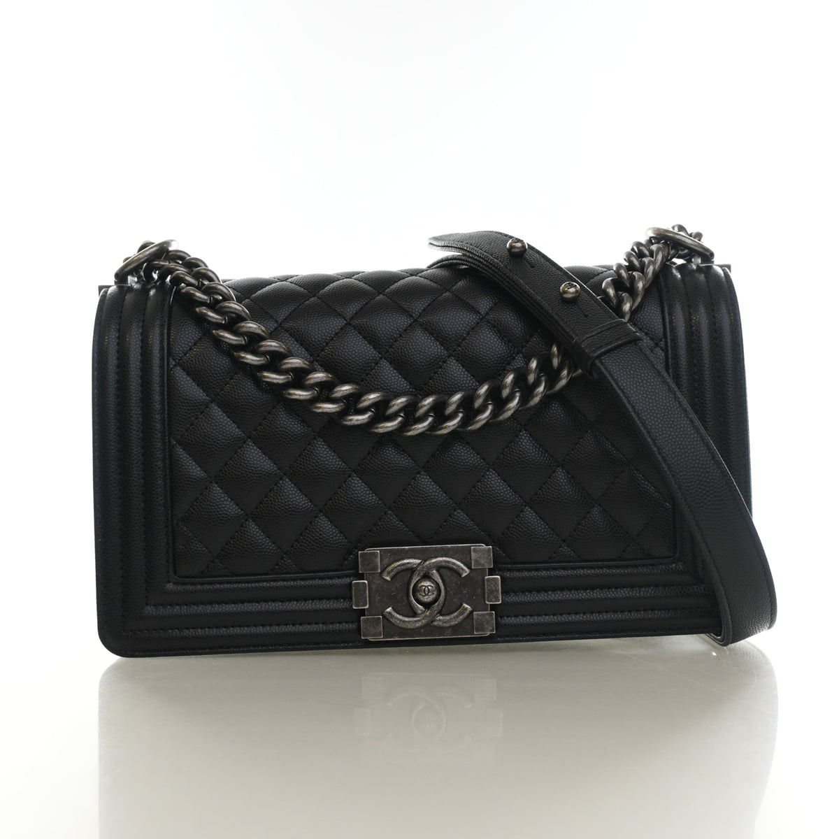 Pre-Owned Chanel Boy Bag Medium Caviar Leather, front view, photo 1 of 13
