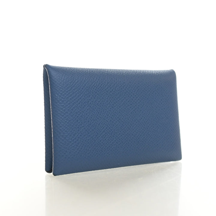 Hermes Bleu Tie Epsom Calvi Card Holder