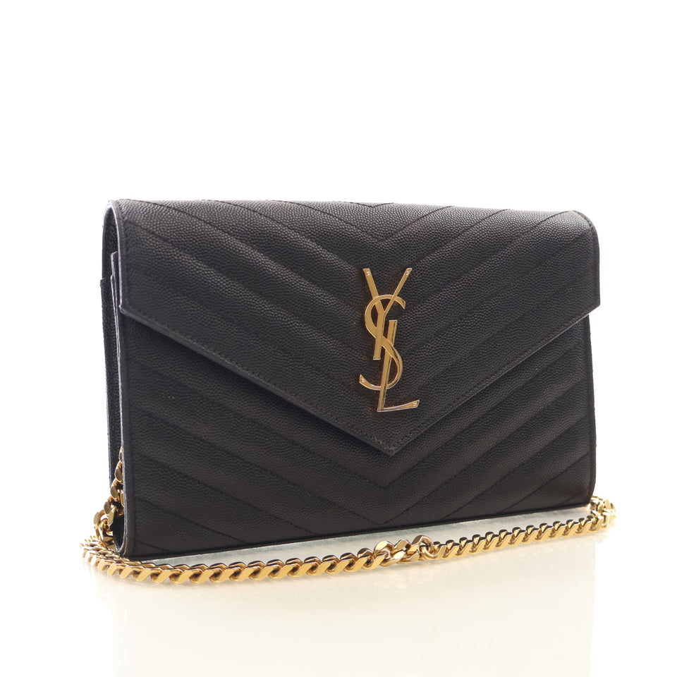 Saint Laurent Calfskin Cassandre Envelope Chain Wallet