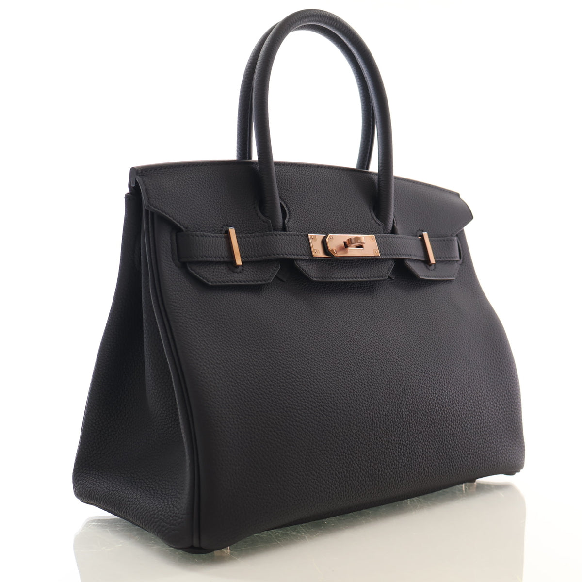 Pre-Owned Hermès Birkin 30 Noir Togo Leather, three-quarter view, authenticated at Luxe Du Jour