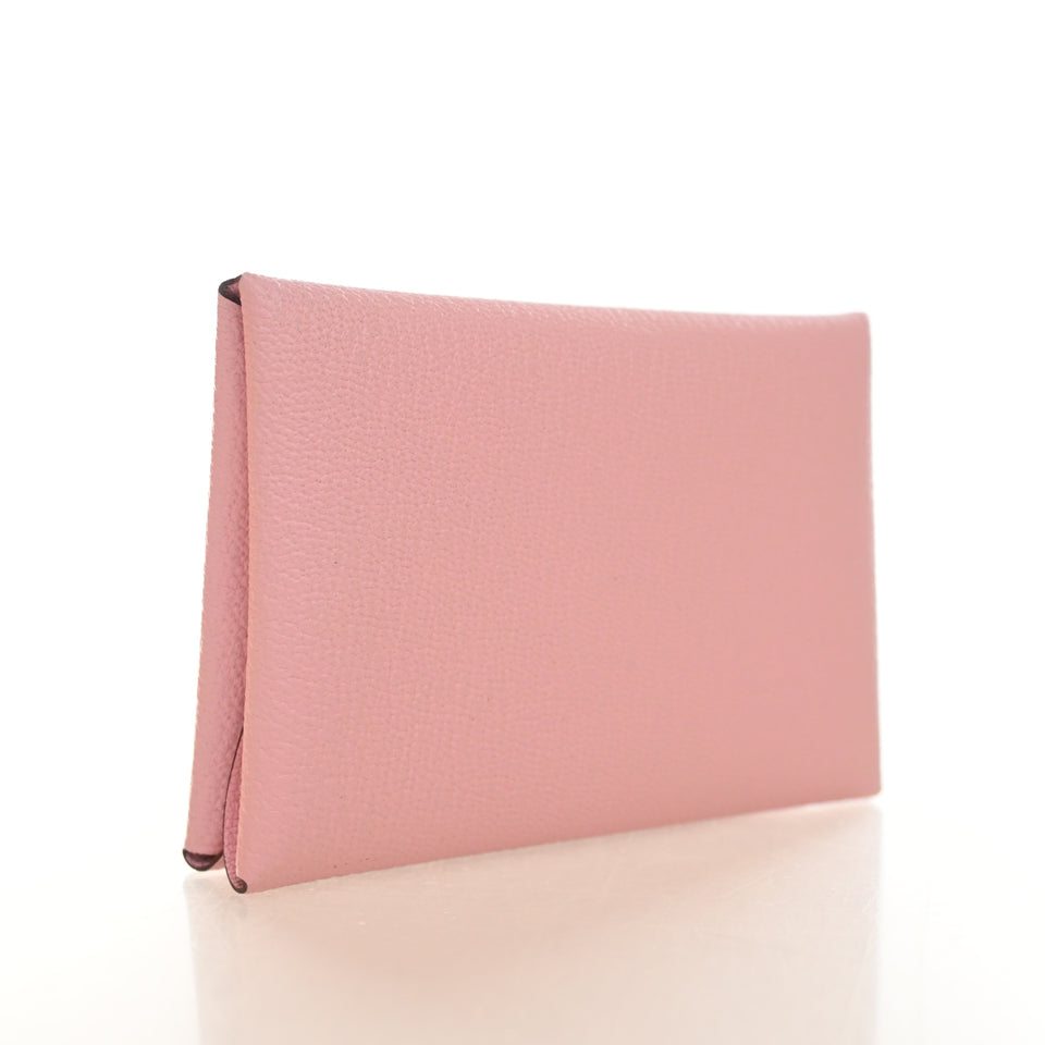 Hermes Rose Sakura Calvi Duo Card Holder