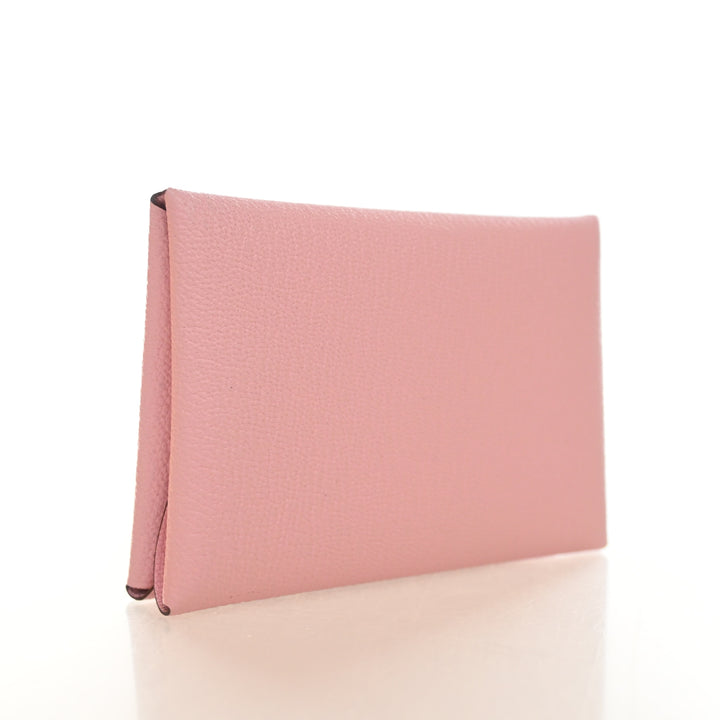 Hermes Rose Sakura Calvi Duo Card Holder