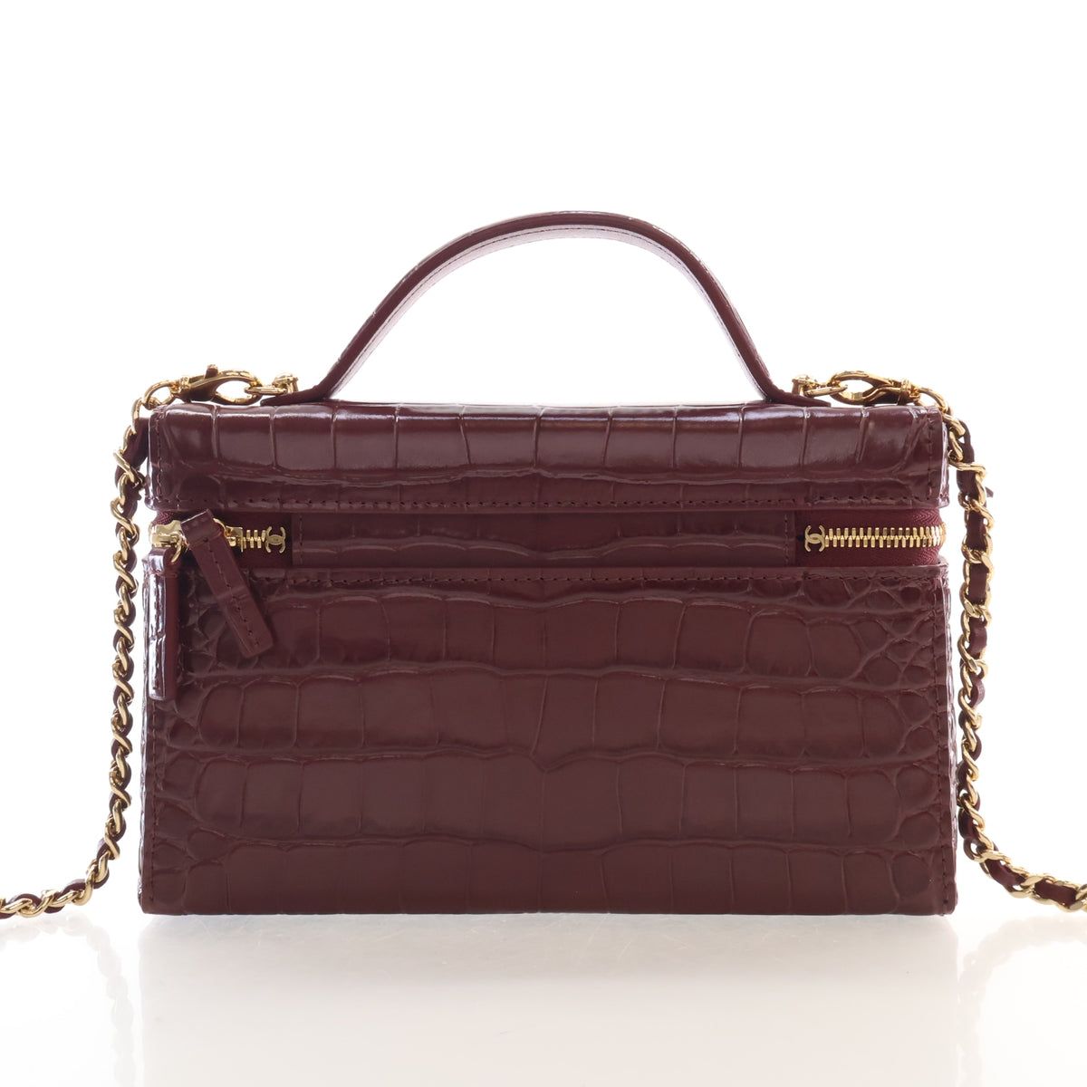 Pre-Owned Chanel Top Handle Small Crocodile Leather Embossed Leather Slim Vanity With Chain, front view, photo 11 of 16