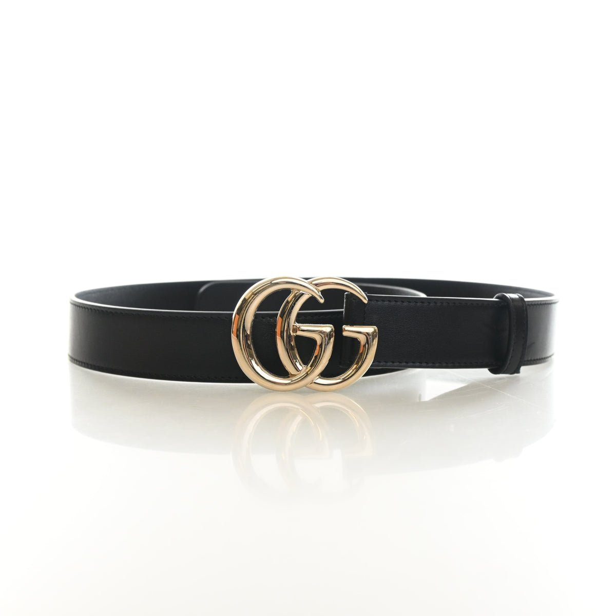 Pre-Owned Gucci Marmont Sz Calfskin GG Belt 85/34, gold hardware close-up, authenticated at Luxe Du Jour