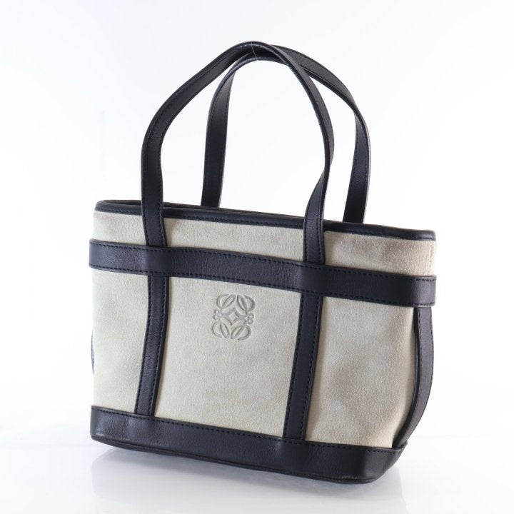Pre-Owned Loewe Anagram Mini Suede Leather Tote, front view, photo 3 of 17