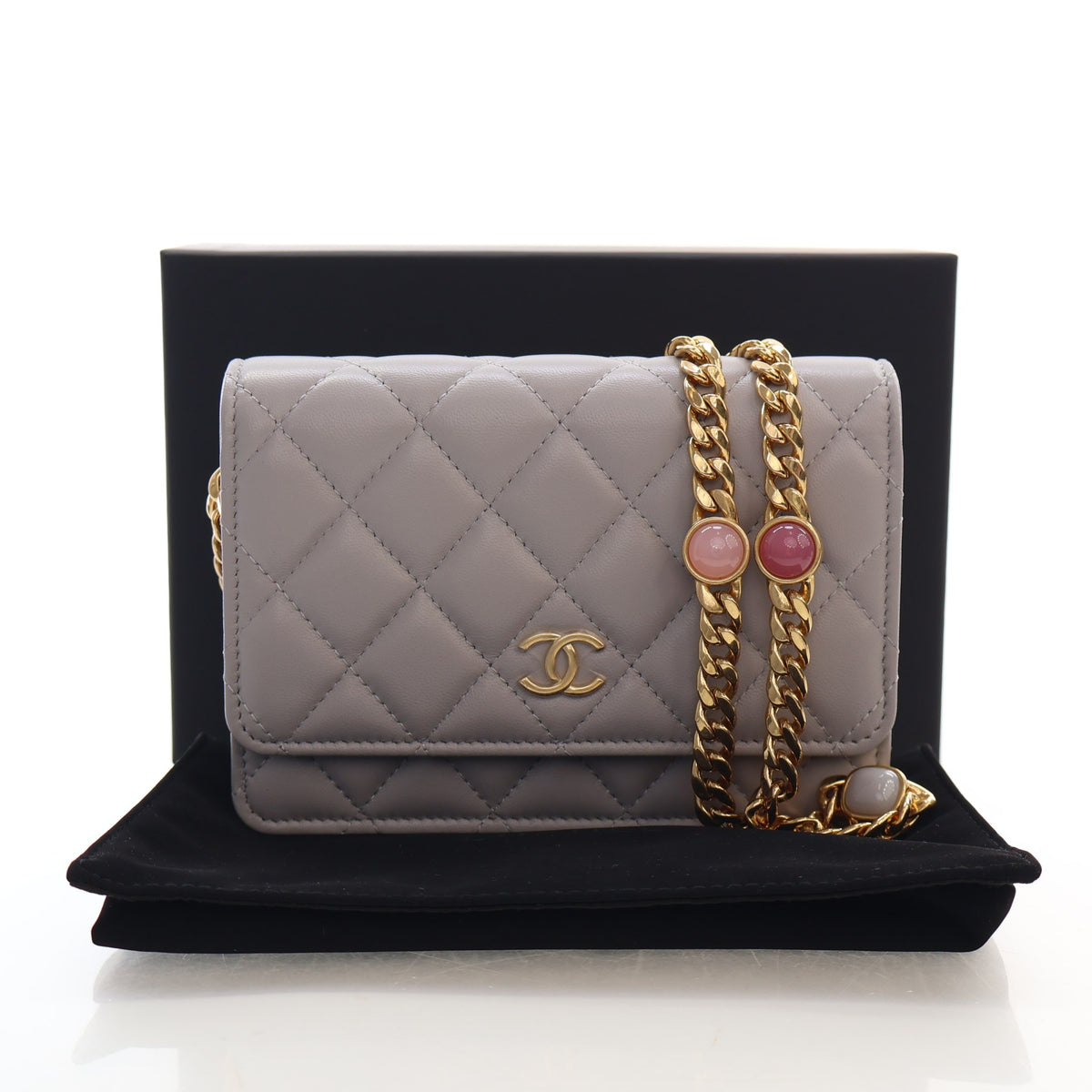 Pre-Owned Chanel Wallet Mini Lambskin Gem On Cain, front view