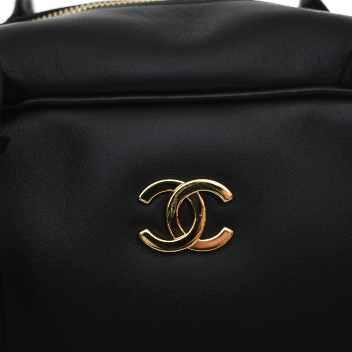 Pre-Owned Chanel Large Calfskin Perfect Bowling Bag, gold embossed logo detail