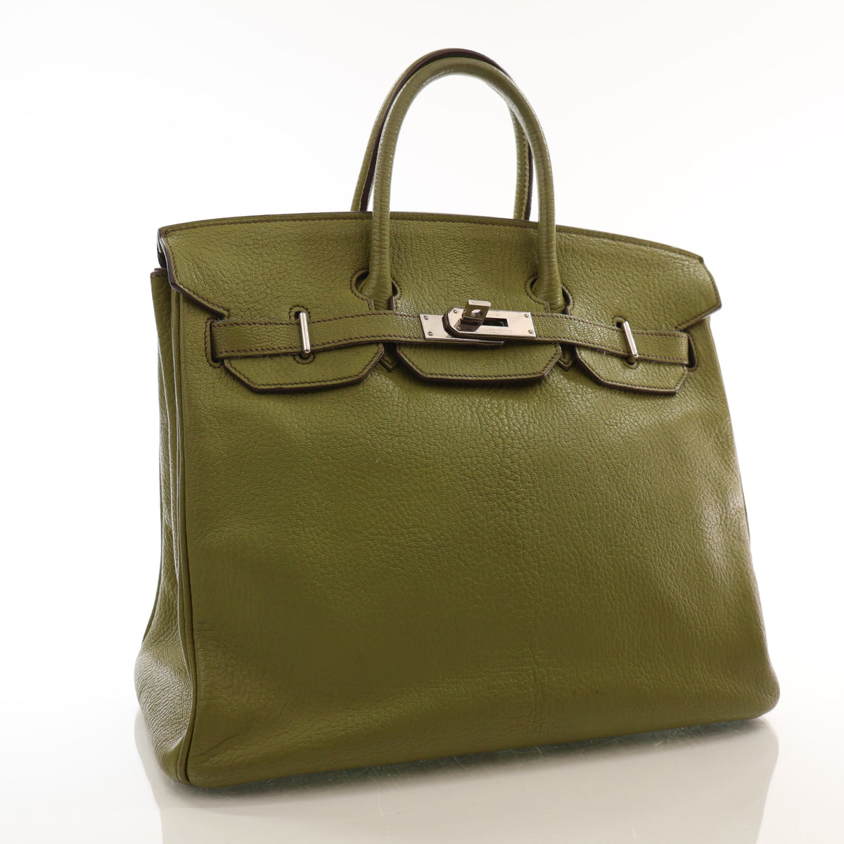 Vintage Hermès Birkin 32 Vert Anis Chevre Mysore Leather HAC, front view
