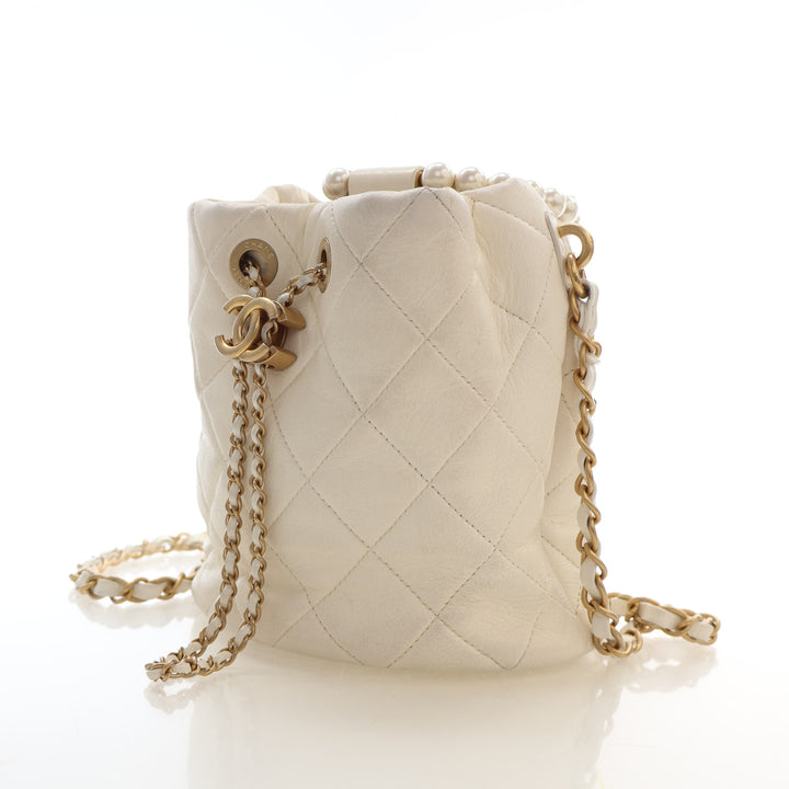 Chanel Small Lambskin Pearl Crown Drawstring Bucket Bag