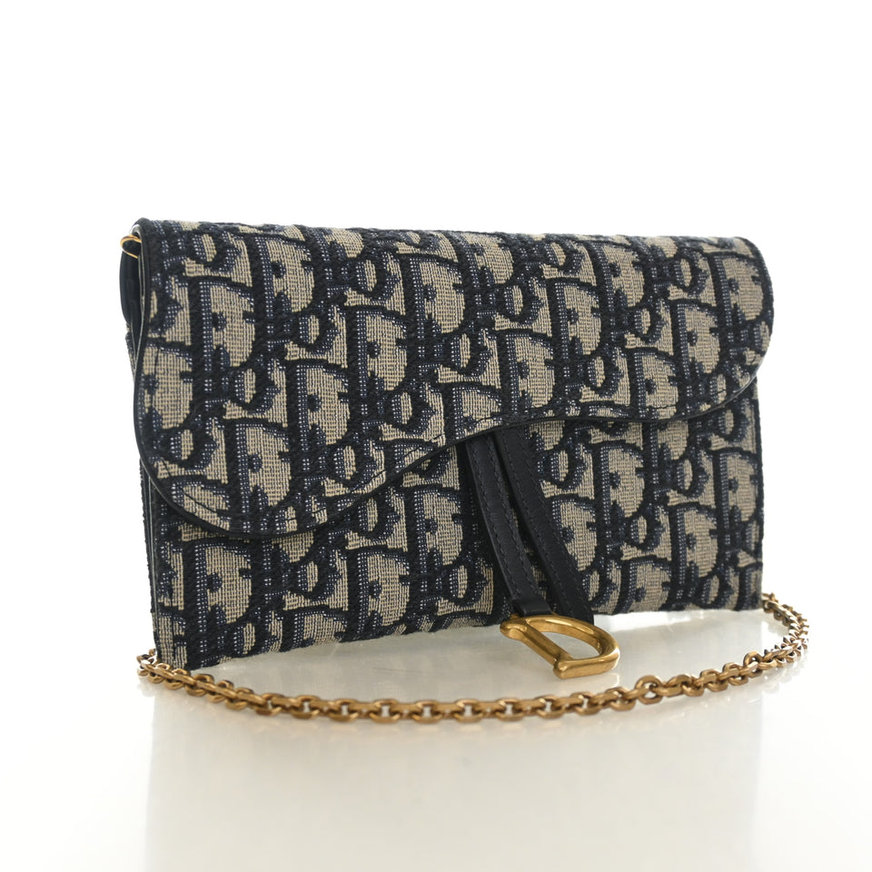 Christian Dior Oblique Saddle Pouch With Chain