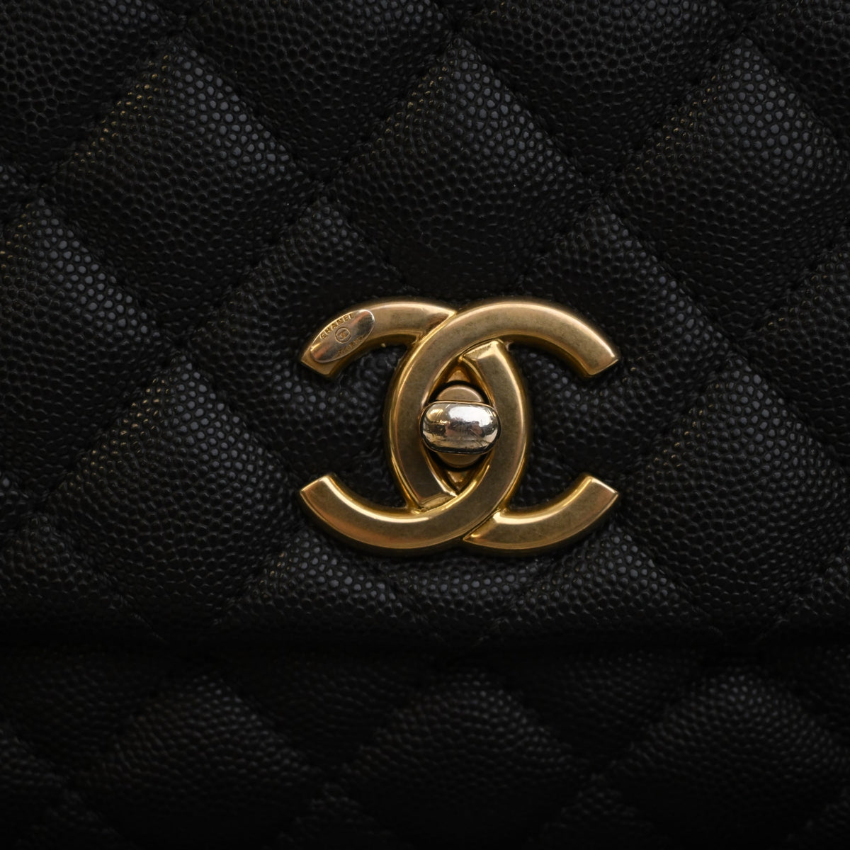 Pre-Owned Chanel Coco Handle Medium Caviar Leather Bag, gold embossed logo detail