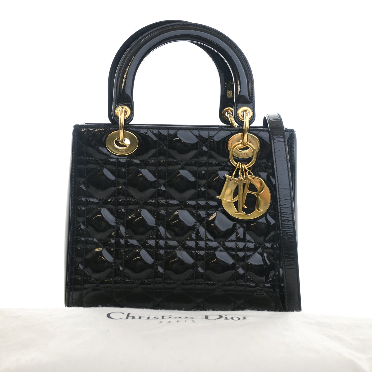 Pre-Owned Christian Dior Lady Dior Medium Patent Leather, front view (2)