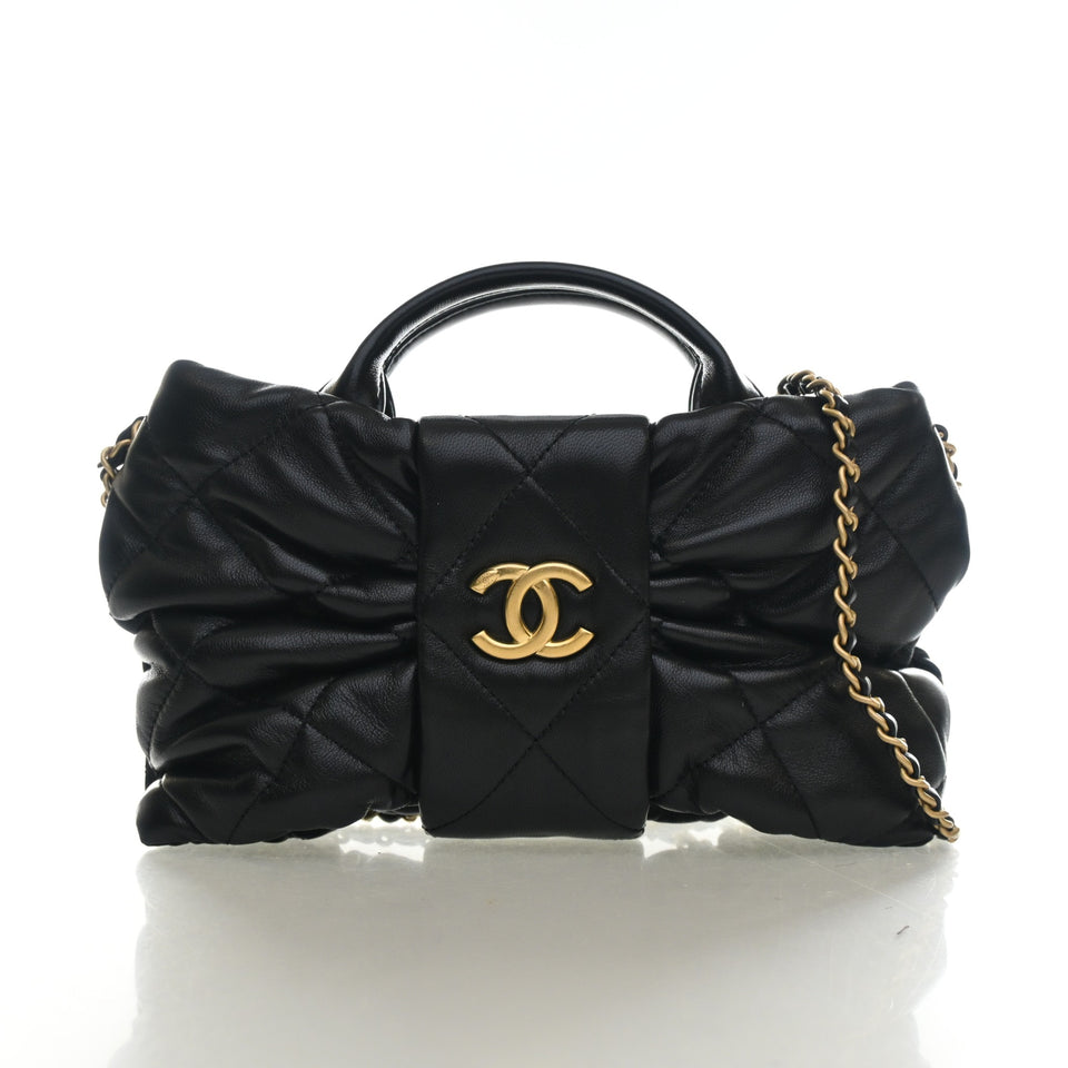 Chanel Mini Lambskin Bow Clutch With Chain