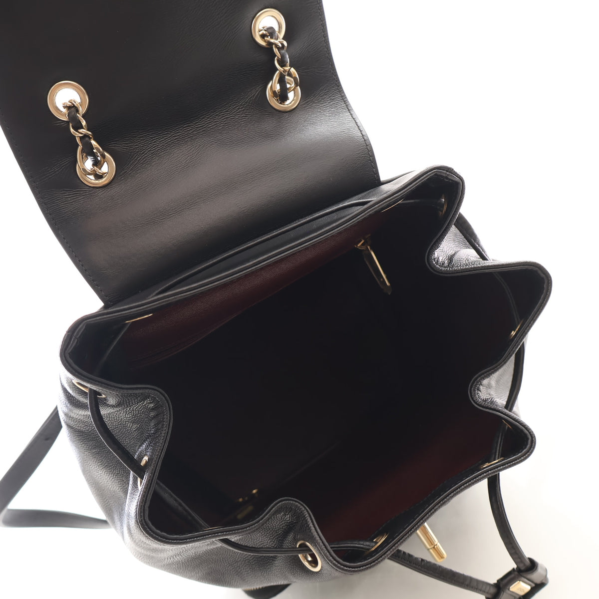 Pre-Owned Chanel Backpack Caviar Leather Business Affinity, open interior with lining