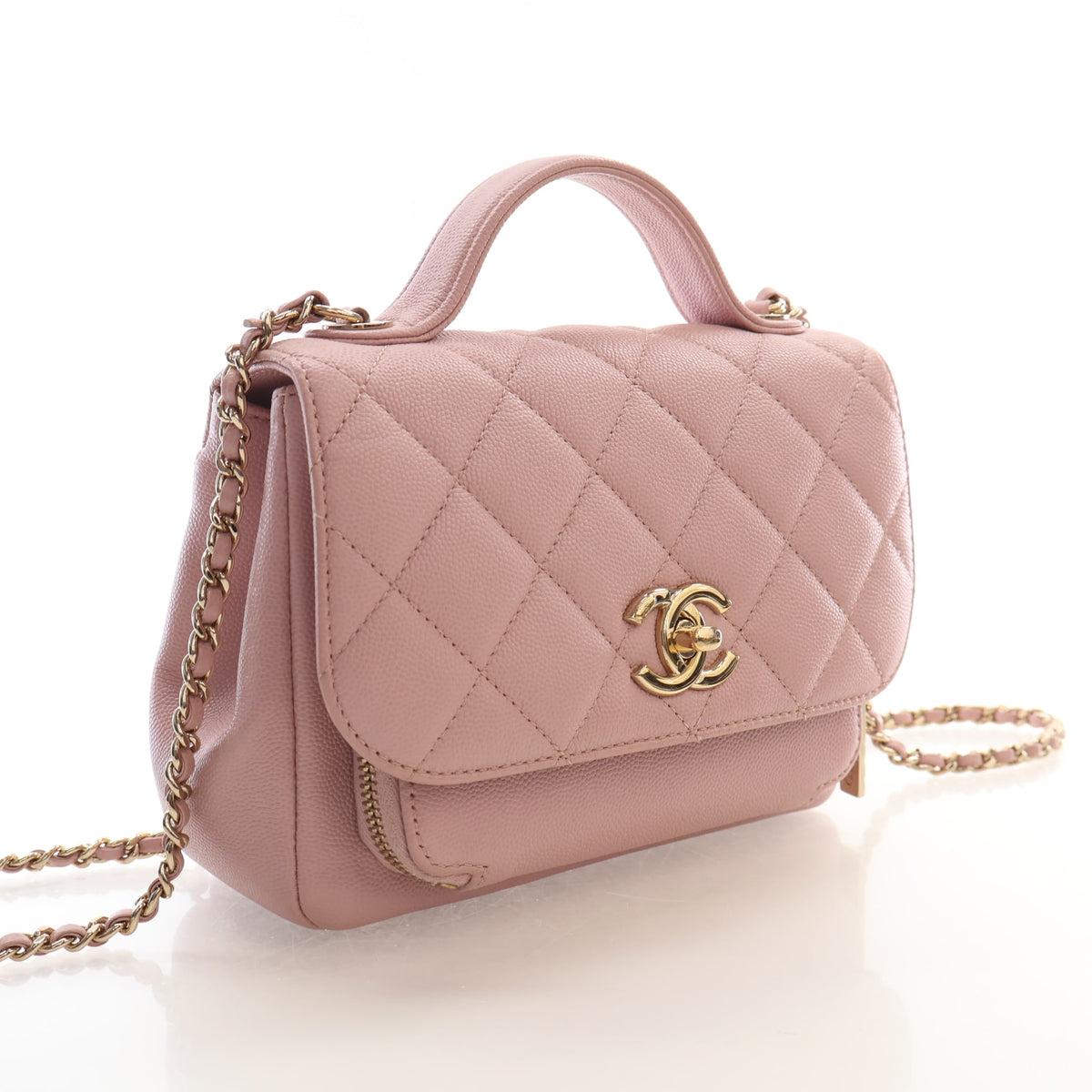 Pre-Owned Chanel Top Handle Small Caviar Leather Business Affinity Bag, three-quarter view, authenticated at Luxe Du Jour