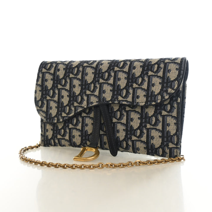 Christian Dior Oblique Saddle Pouch With Chain