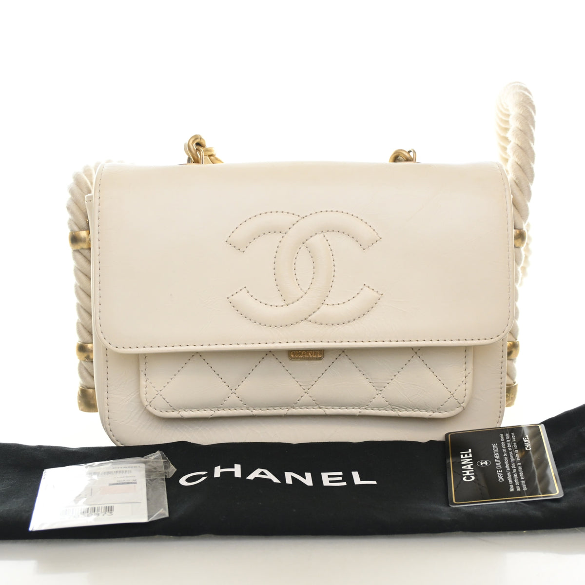 Pre-Owned Chanel Flap Bag Calfskin En Voyage Rope, front view