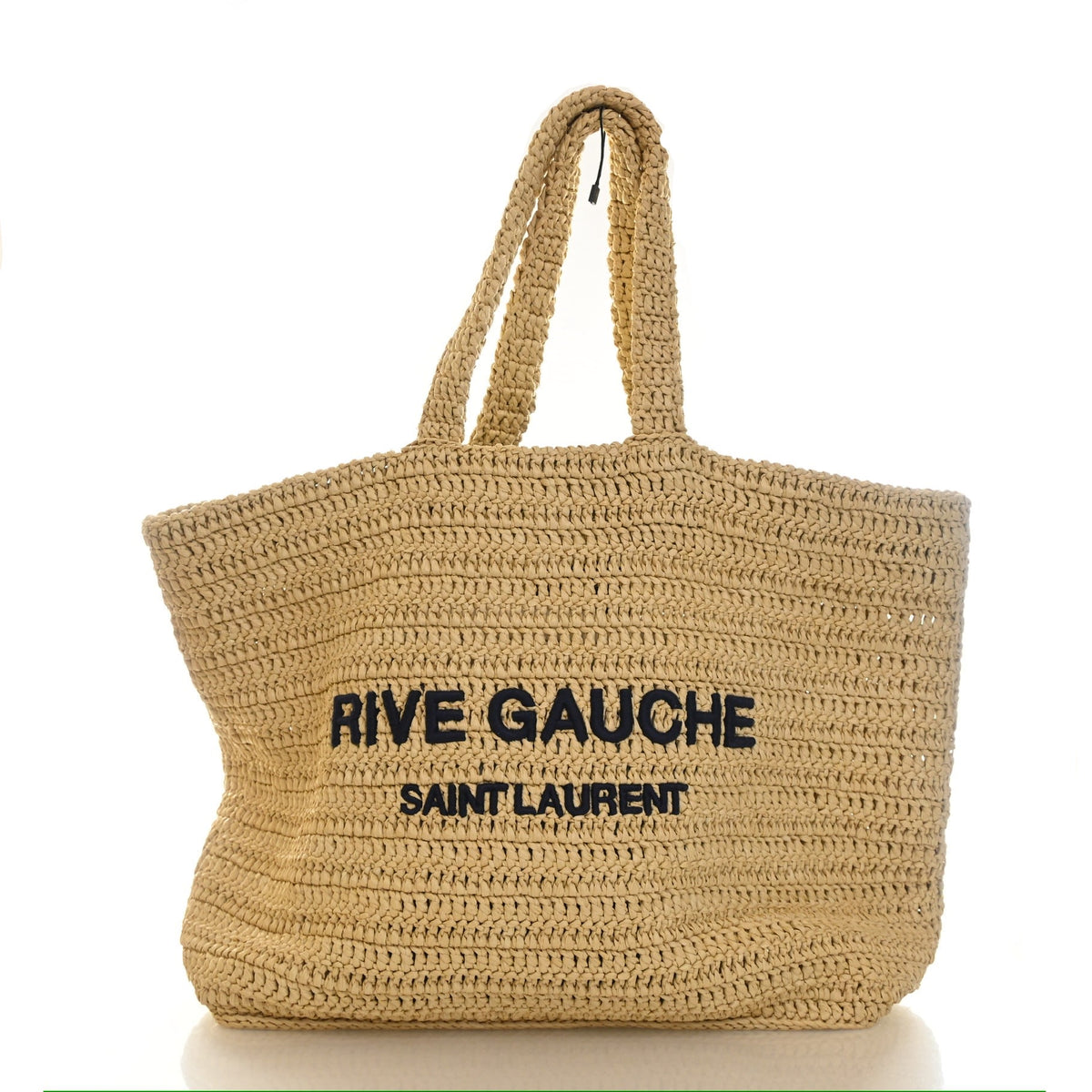 Pre-Owned Saint Laurent Tote Large Raffia Rive Gauche, front view, authenticated at Luxe Du Jour