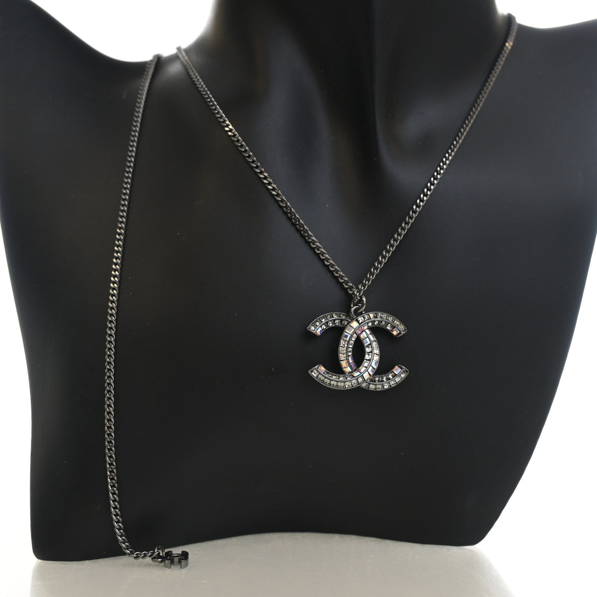 Pre-Owned Chanel Necklace Crystal CC Pendant, worn on model, photo 4 of 8
