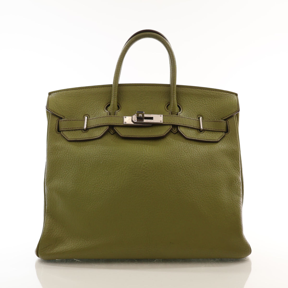 Vintage Hermès Birkin 32 Vert Anis Chevre Mysore Leather HAC, front view, authenticated at Luxe Du Jour
