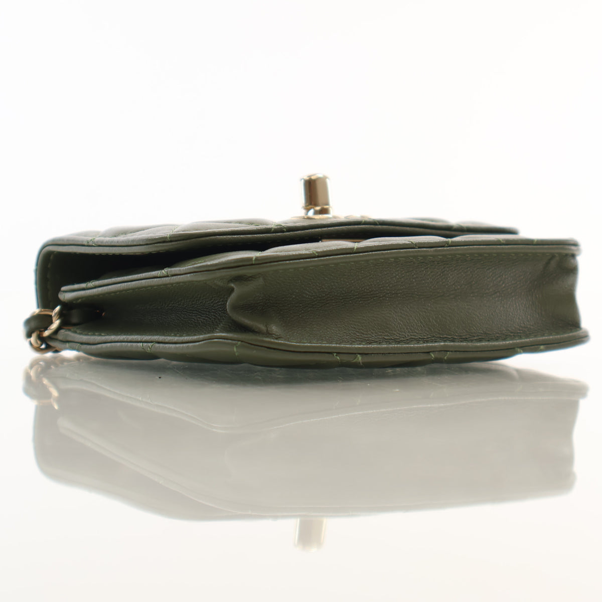 Pre-Owned Chanel Wallet On Chain Mini Lambskin CC Trendy WOC, side profile