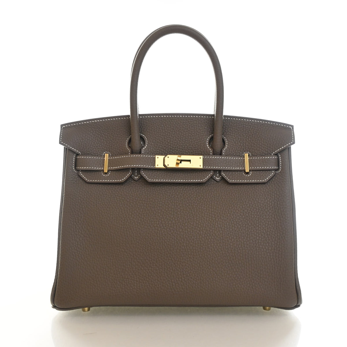 Pre-Owned Hermès Birkin 30 Etoupe Clemence Leather, front view, authenticated at Luxe Du Jour