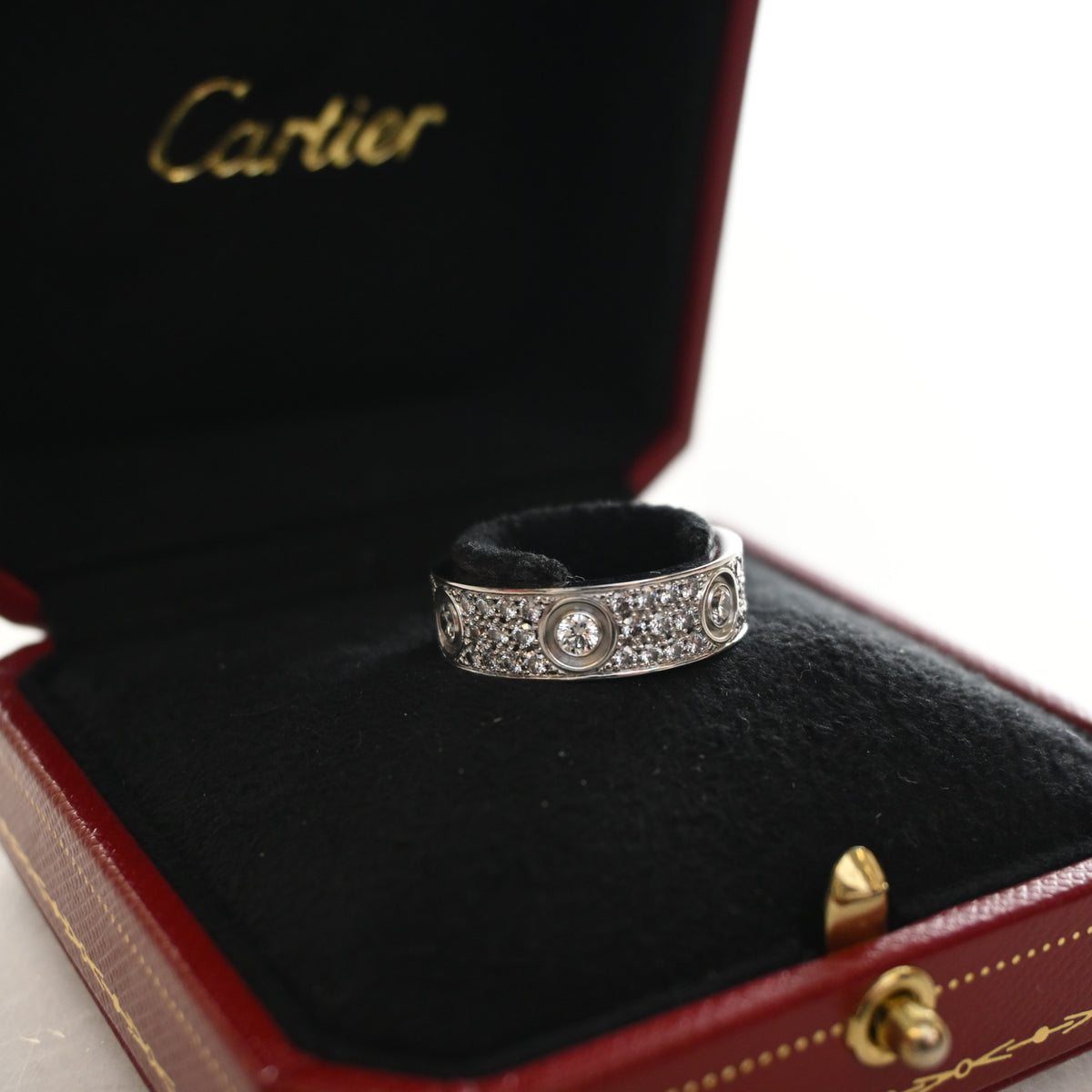 Cartier 18K White Gold Classic Model Pave Love Ring Sz 57, photo 4 of 8