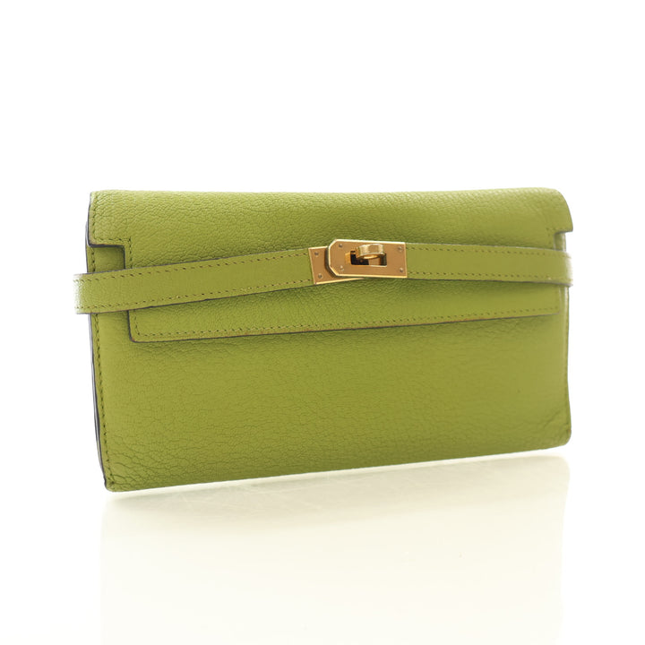 Hermes Vintage Vert Anis Chevre Mysore Kelly Long Wallet