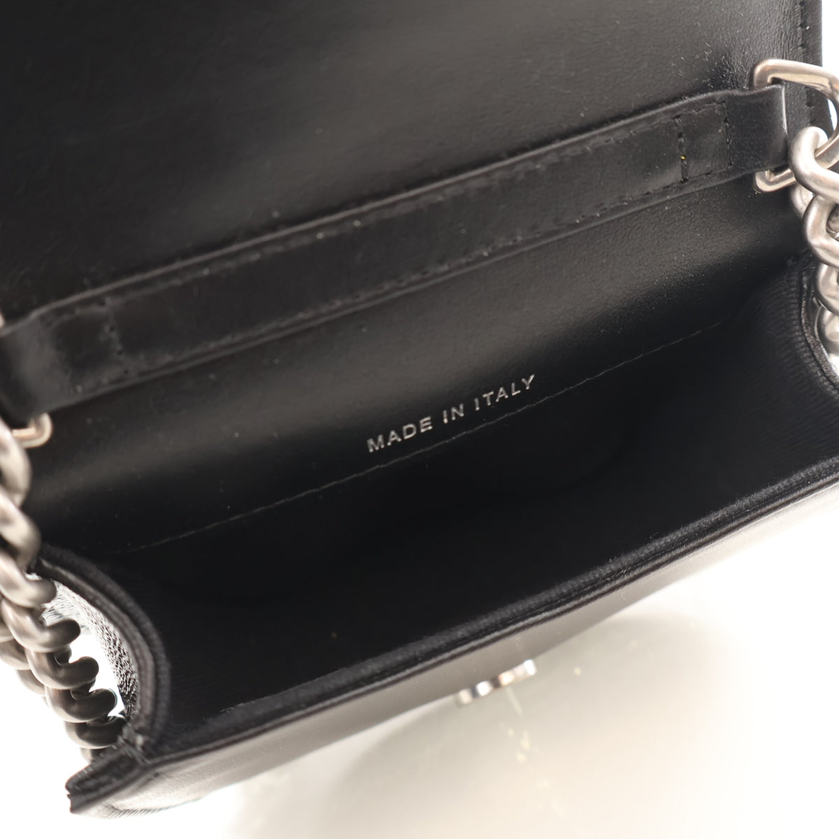 Pre-Owned Chanel Mini Calfskin Boy Messenger, open interior with lining