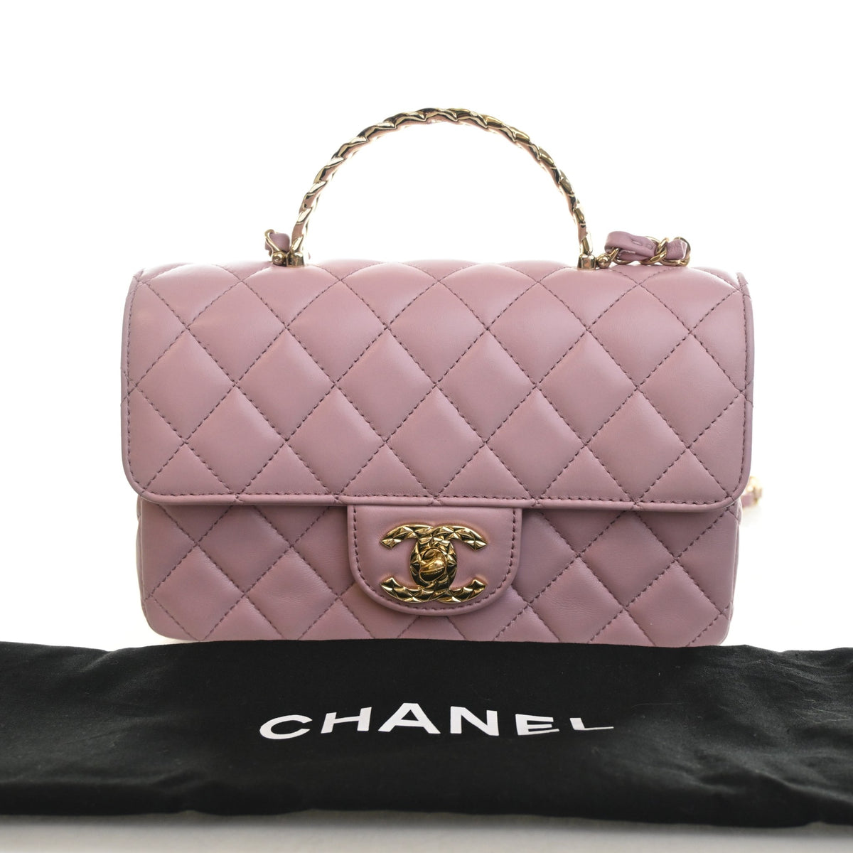 Pre-Owned Chanel Top Handle Mini Lambskin Rectangular Flap Bag, front view, photo 16 of 16