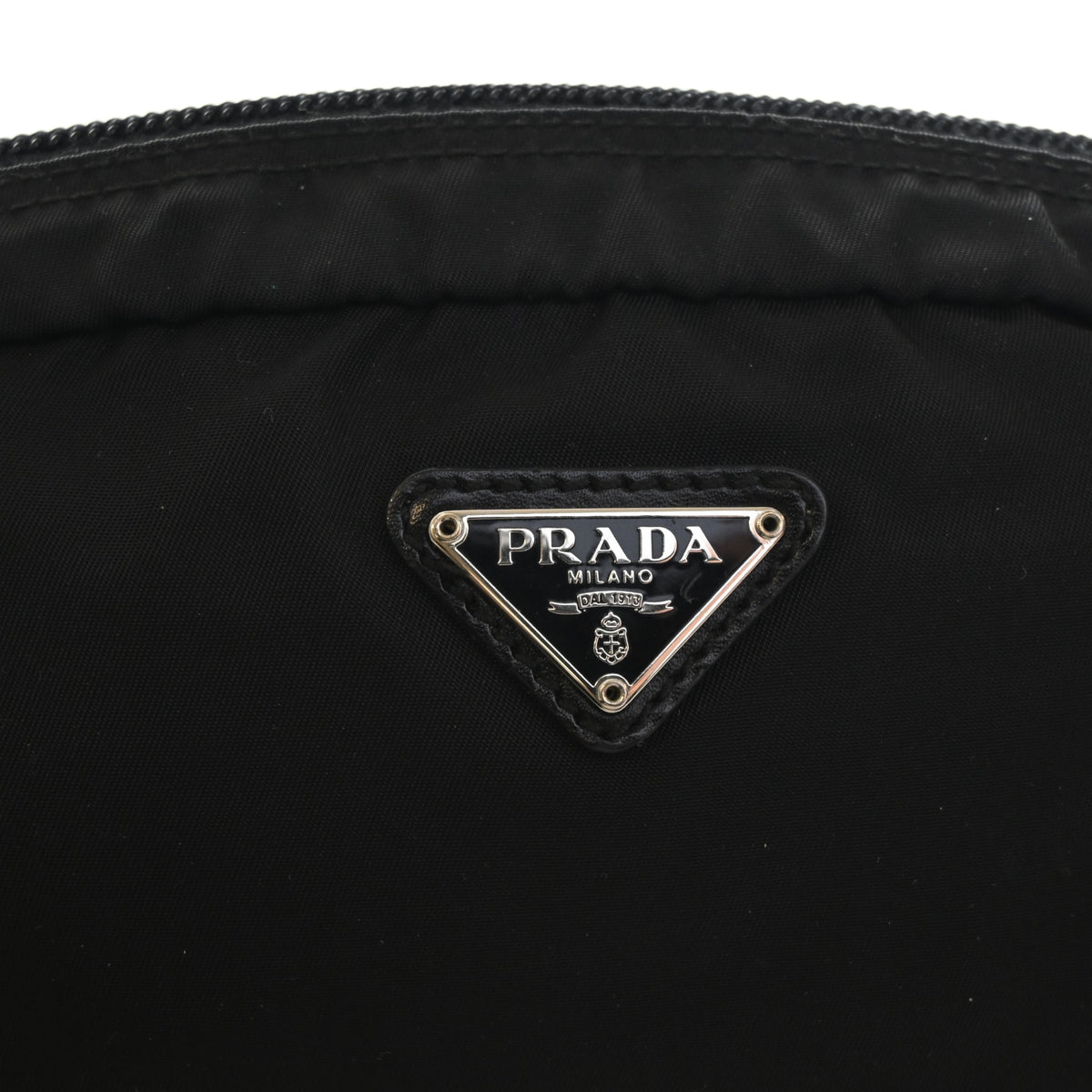 Pre-Owned Prada Nylon Pouch, silver embossed logo detail