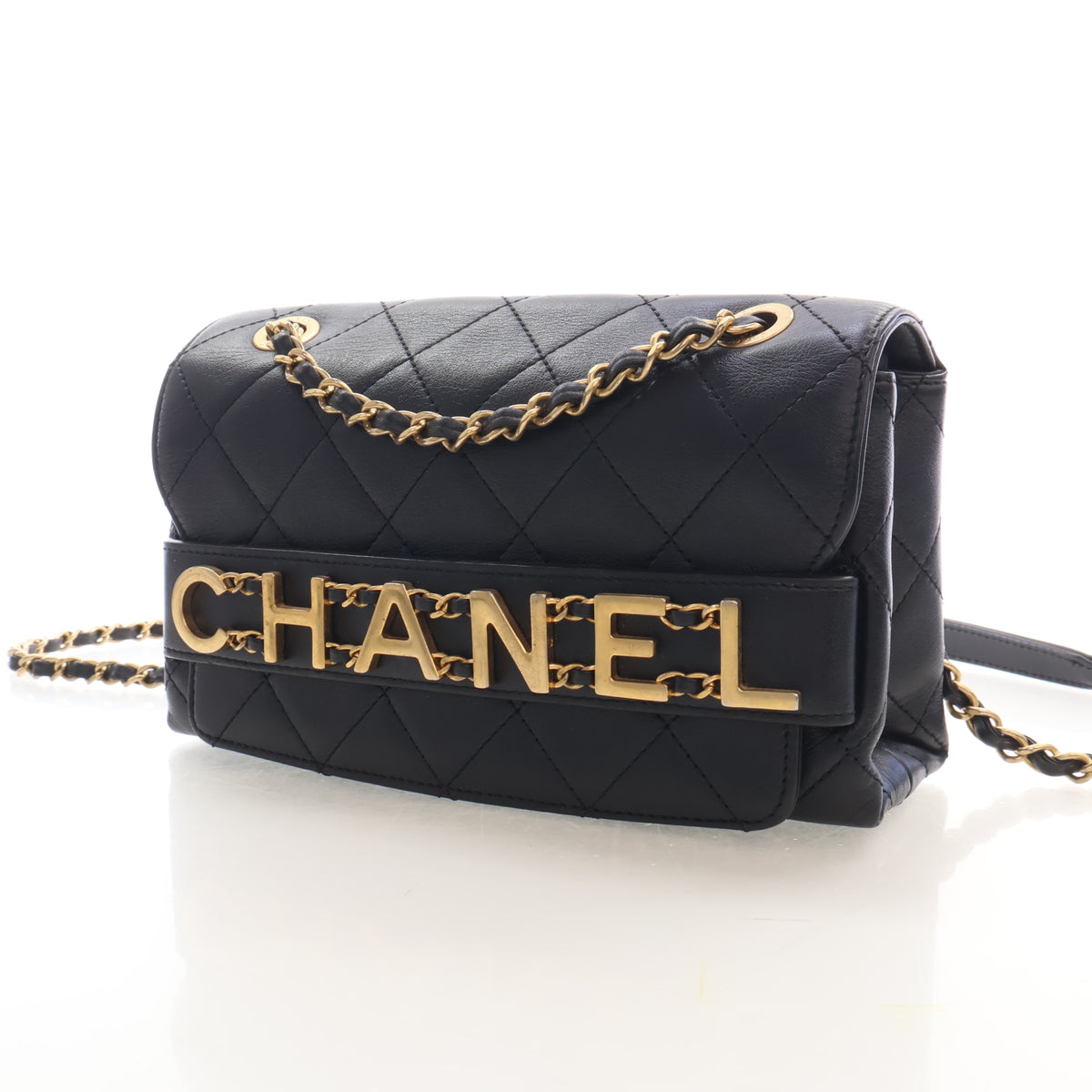 Pre-Owned Chanel Flap Bag Small Calfskin Enchained, three-quarter view, photo 3 of 19