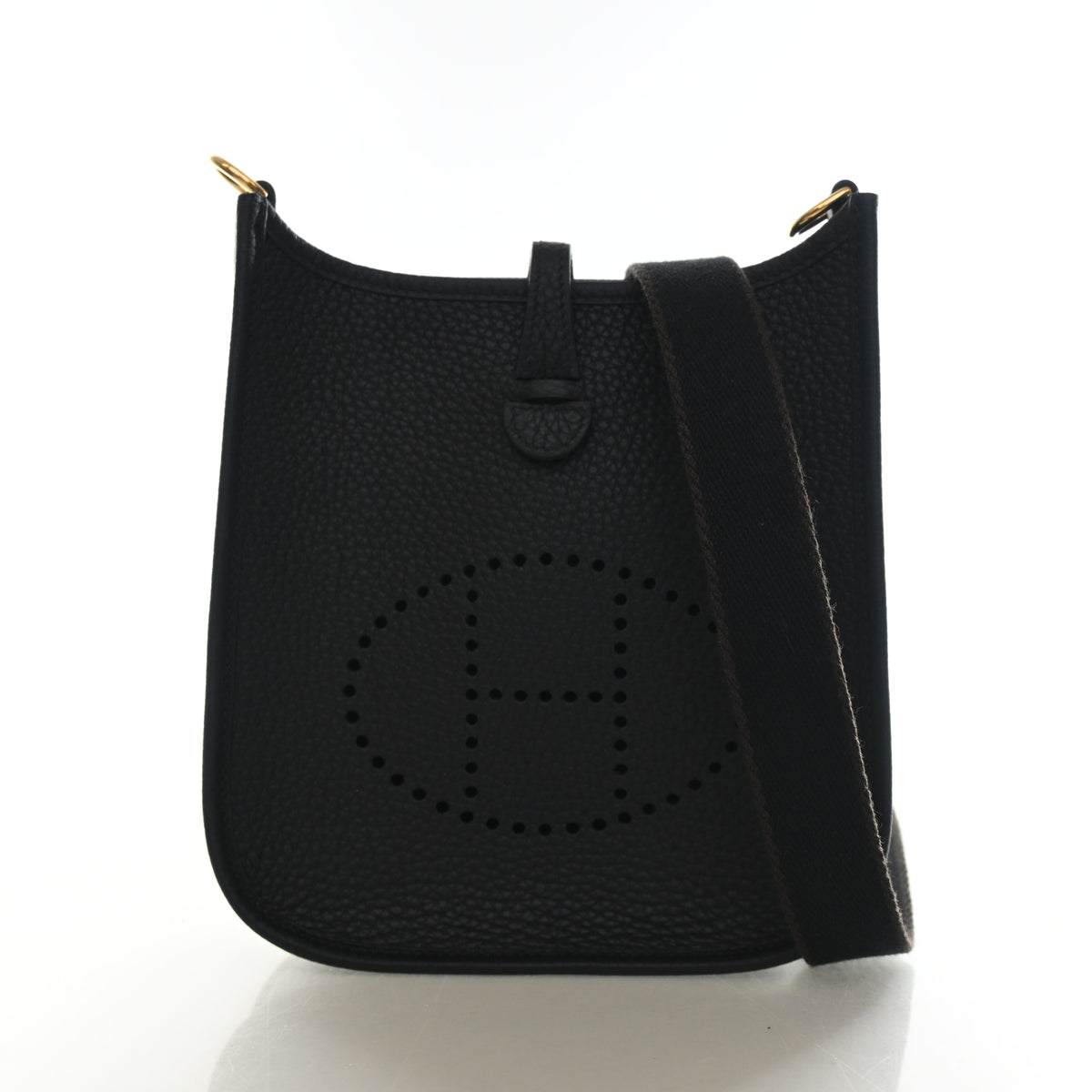 Pre-Owned Chanel Evelyne TPM Hermes Noir Clemence Leather 16, front view, authenticated at Luxe Du Jour