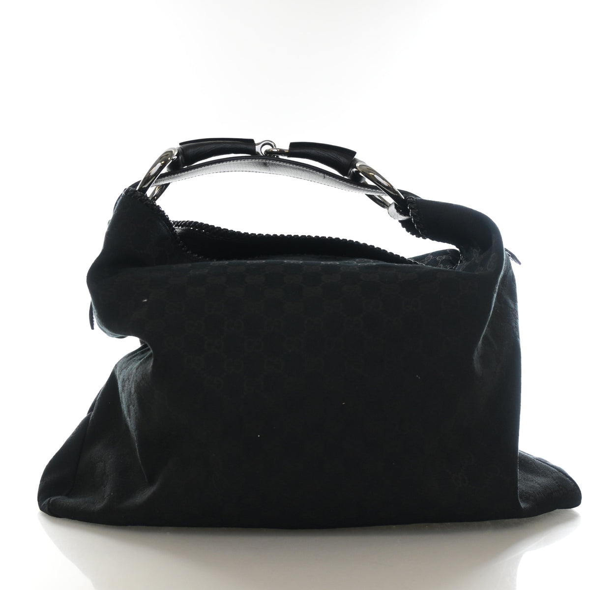 Pre-Owned Gucci Horsebit Large GG Canvas Hobo, front view, authenticated at Luxe Du Jour
