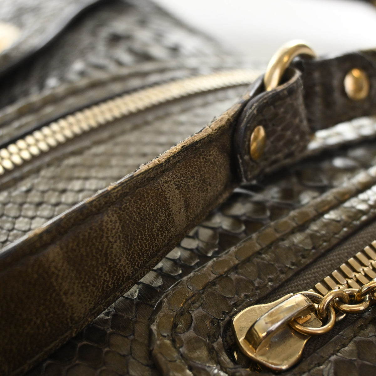 Pre-Owned Gucci Python Britt Messenger Bag, gold hardware close-up, photo 13 of 23