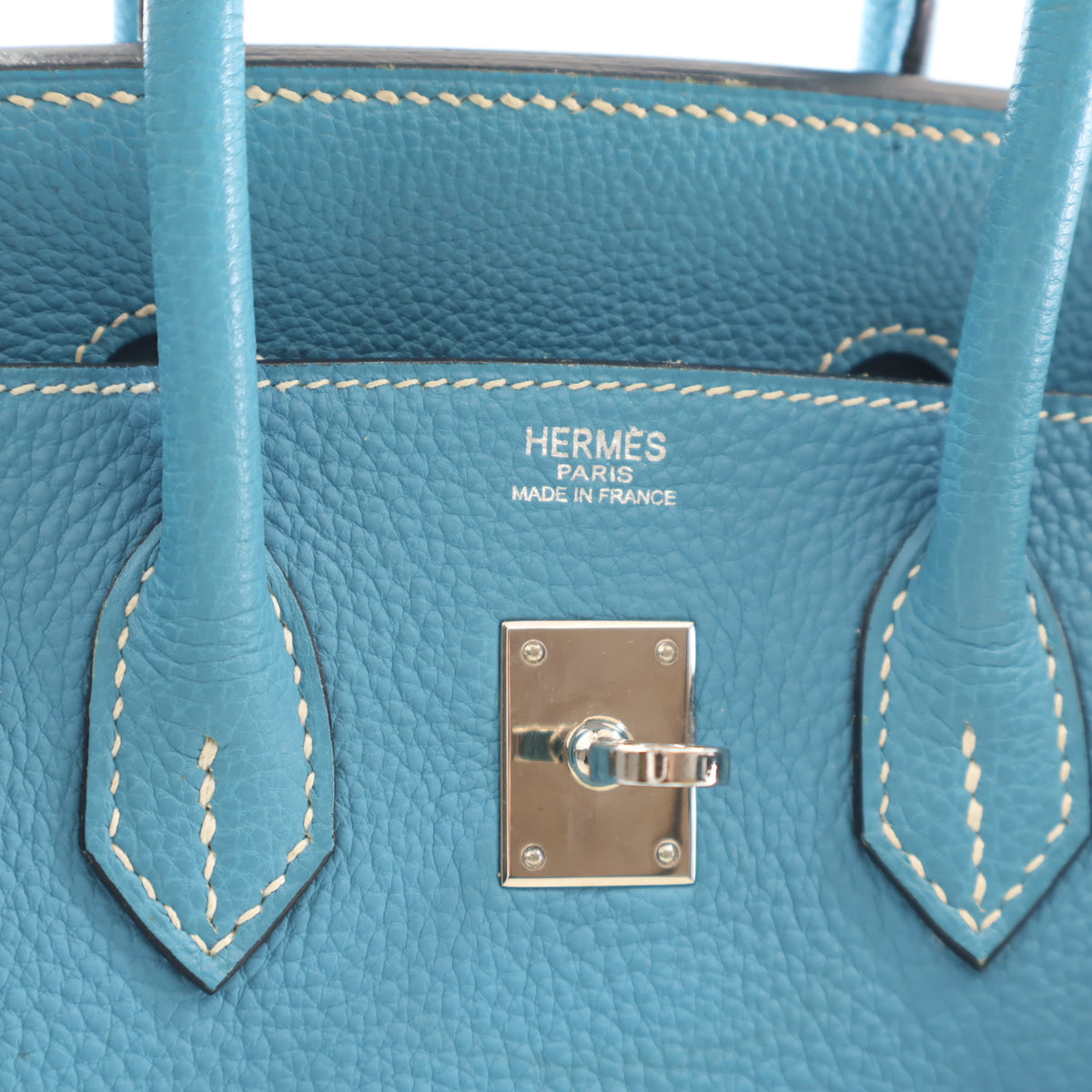 Pre-Owned Hermès Birkin 25 Bleu Jean Togo Leather, silver embossed logo detail