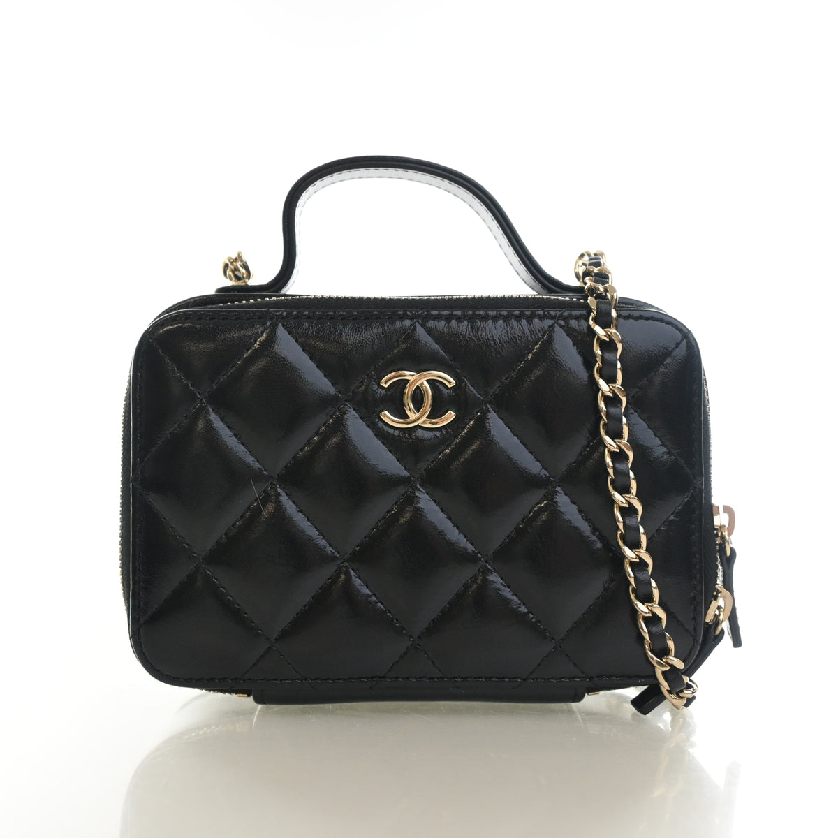 Pre-Owned Chanel Vanity Case Mini Glazed Calfskin Double Zip CC, front view