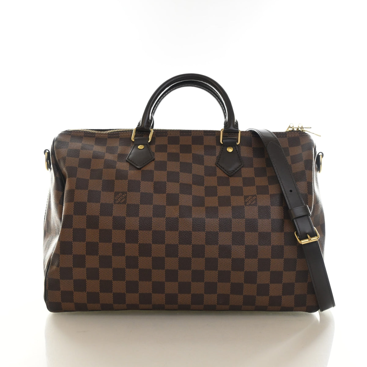 Pre-Owned Louis Vuitton Speedy Bandouliere 35 Damier Ebene, front view, authenticated at Luxe Du Jour