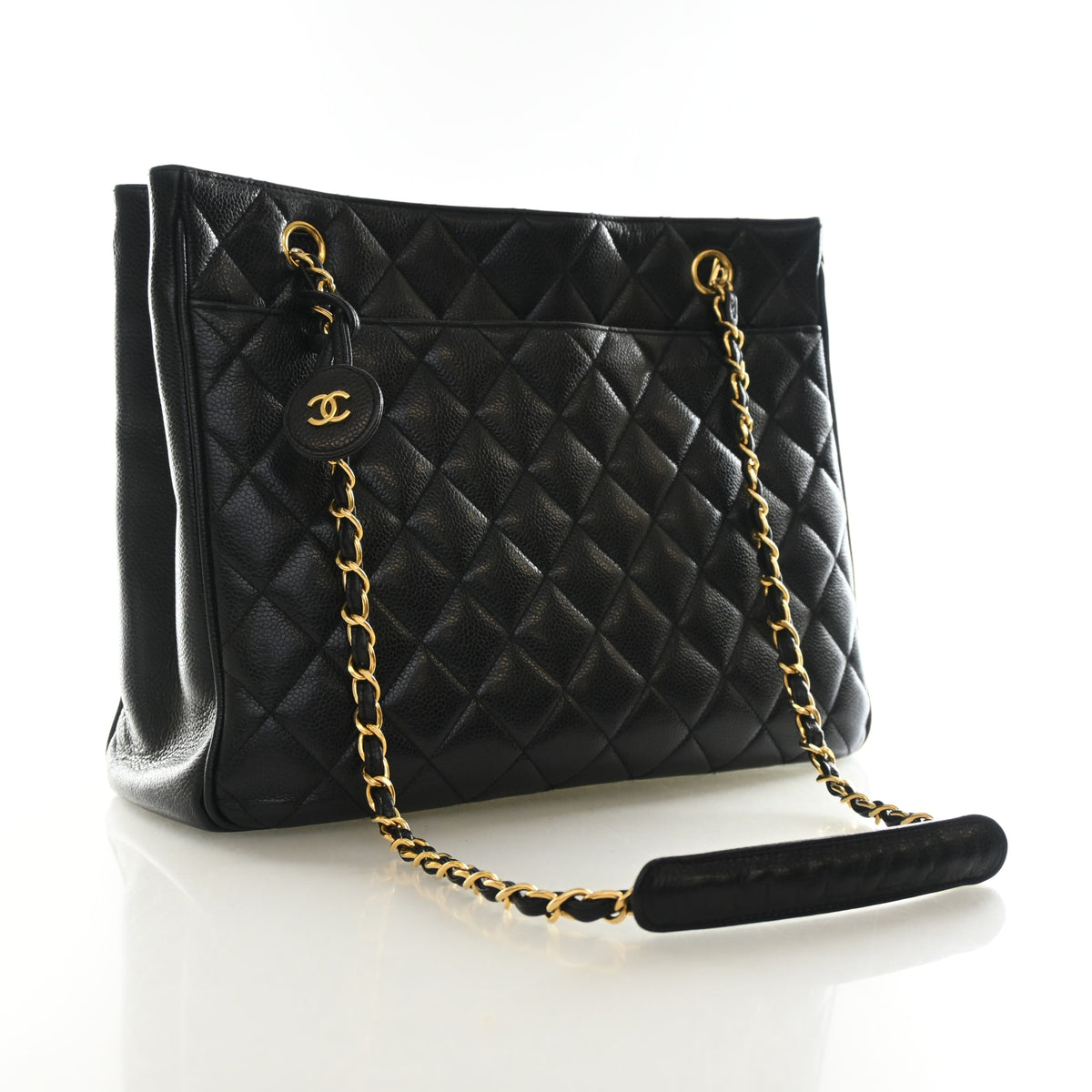 Vintage Chanel Shopping Tote Caviar Leather, three-quarter view, authenticated at Luxe Du Jour