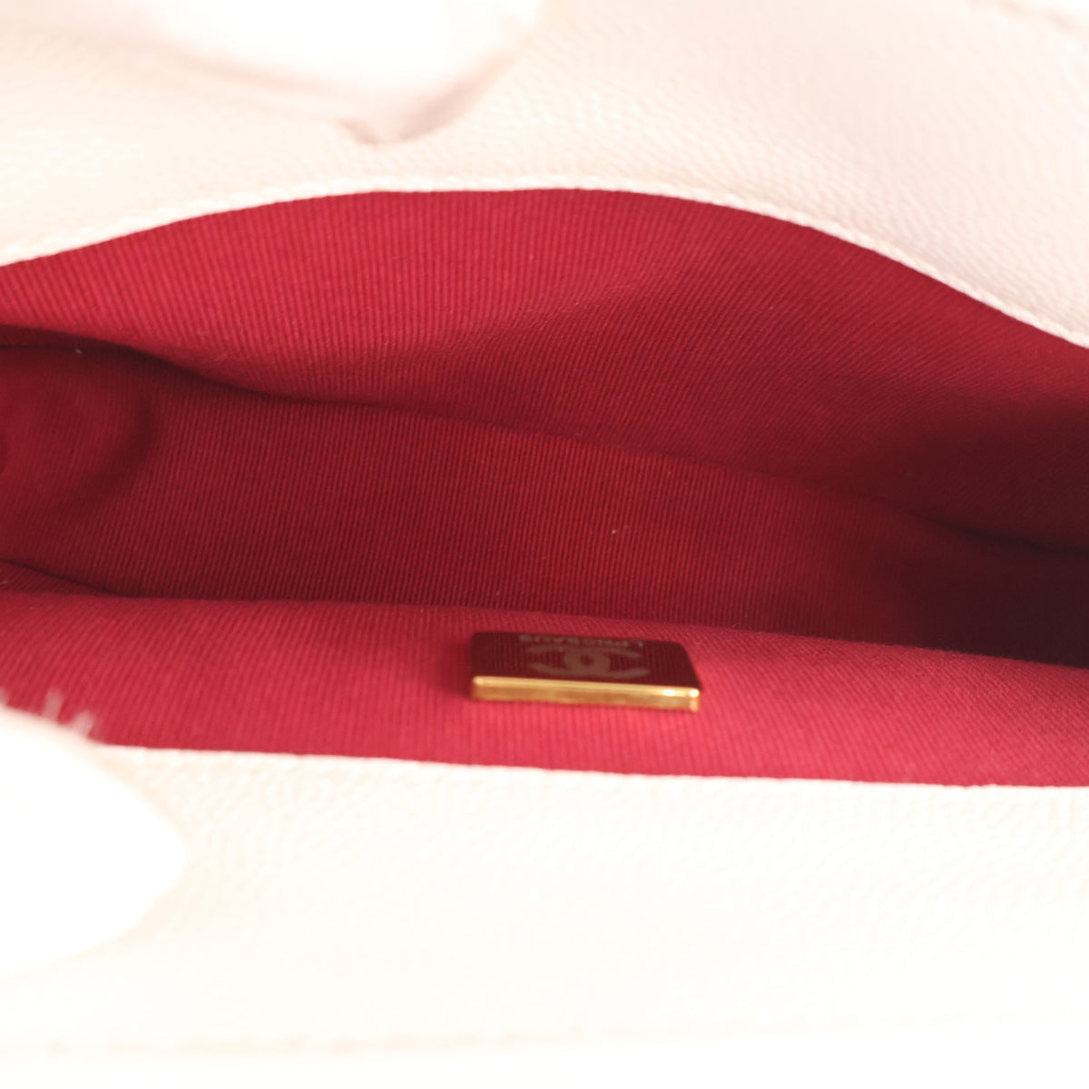 Pre-Owned Chanel Flap Bag Mini Caviar Leather Chain Melody, open interior with lining, photo 19 of 21