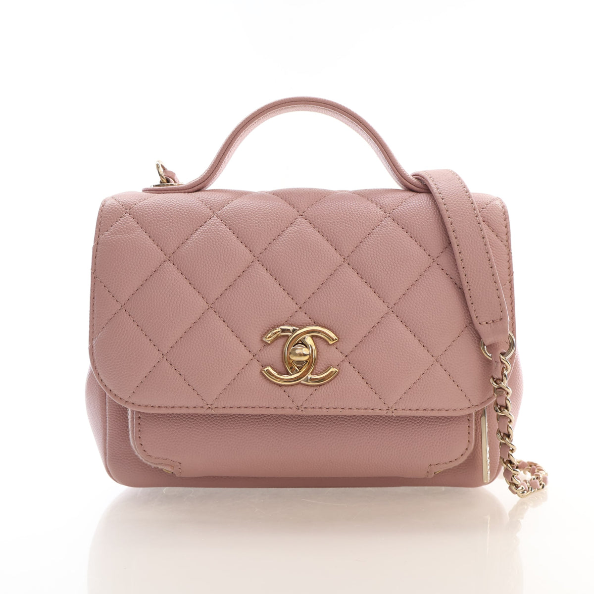 Pre-Owned Chanel Top Handle Small Caviar Leather Business Affinity Bag, front view, authenticated at Luxe Du Jour