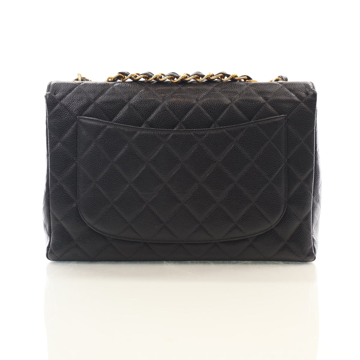 Vintage Chanel Flap Bag Jumbo Caviar Leather Classic Single, back view